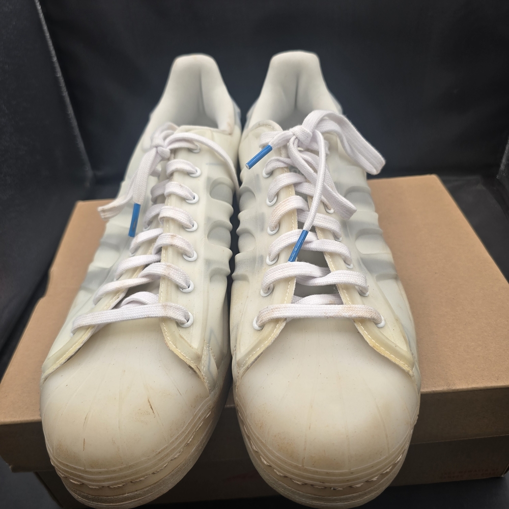 adidas‎ Men's Off-White Lace-Up Sneakers with Blue Lace Tips